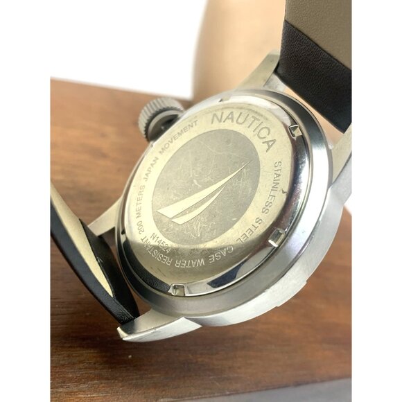 Nautica Men's Watch N14524 Quartz White Dial Date Black Leather Band 46mm - Picture 6 of 14